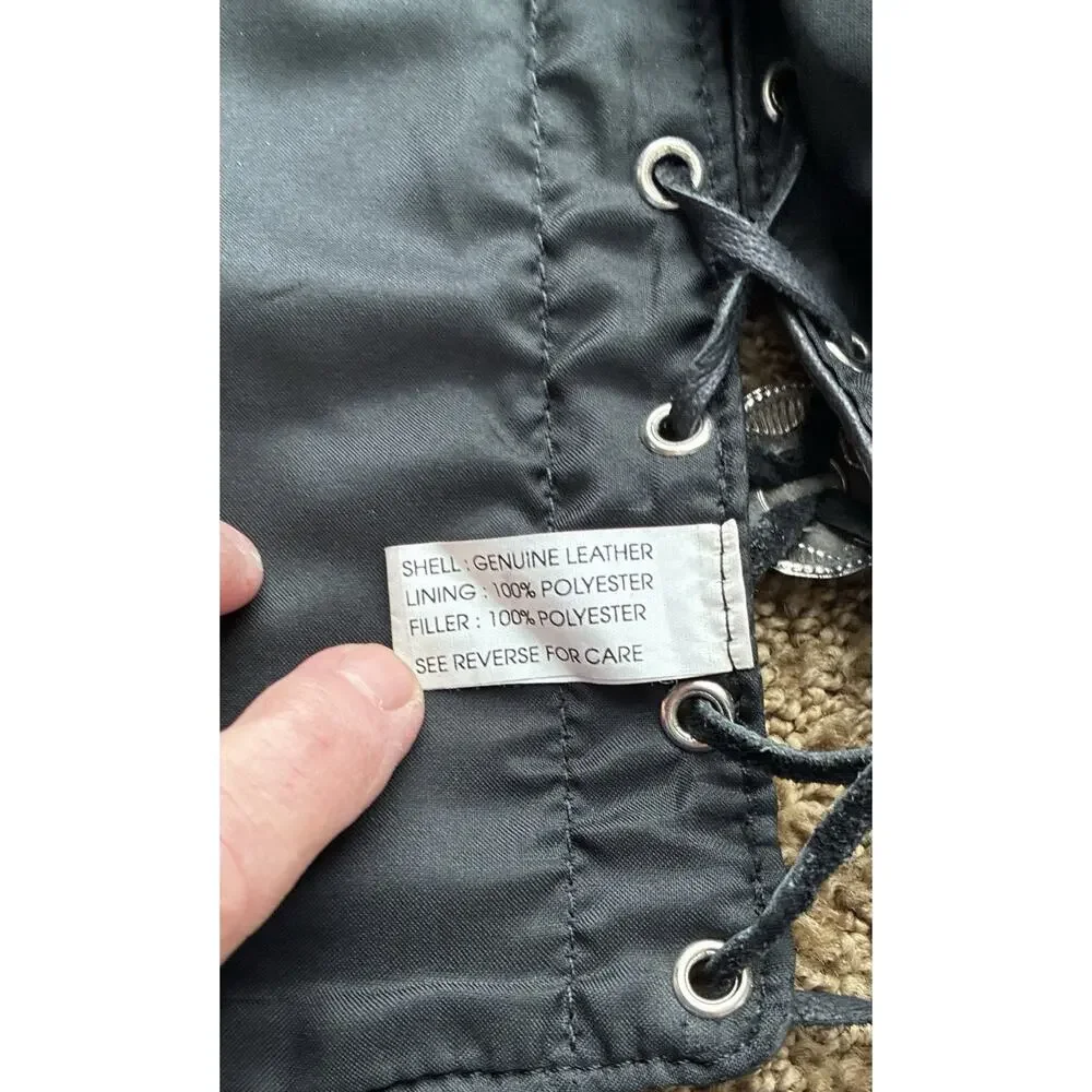 Vintage MOB Blk Leather Sz 2X Laces Silver Conchas Vest Pockets